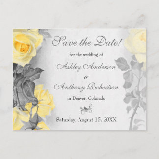 Tarjeta de boda de rosa amarilla gris Vintage Guar