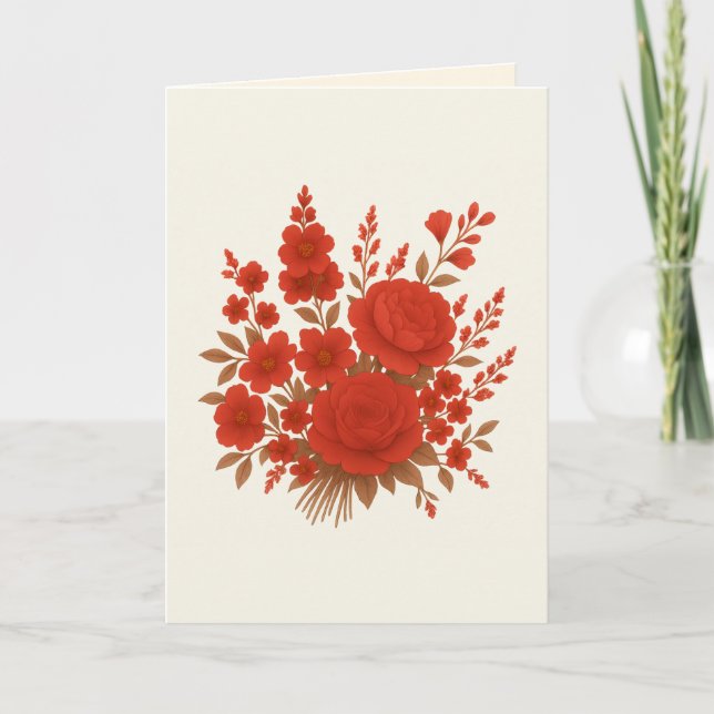 Tarjeta de Boda de Rosa Roja Elegante | Floral Dor (Anverso)
