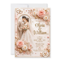 Tarjeta de Boda de Rosa Romántica 3D | Personaliza