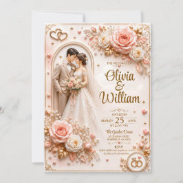 Tarjeta de Boda de Rosa Romántica 3D | Personaliza