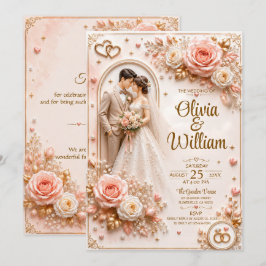 Tarjeta de Boda de Rosa Romántica 3D | Personaliza
