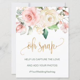 Tarjeta de boda de rosas crema rosadas Oh snap sig