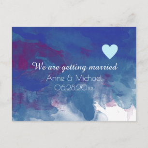 tarjeta de boda de save-the-date corazón azulado