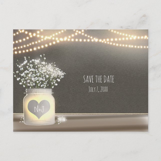 Tarjeta de boda de tarro de albañil con corazón br (Anverso)