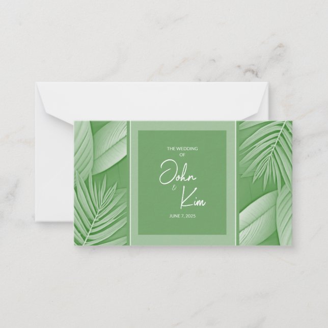 Tarjeta de Boda de tema verde tropical (Anverso)