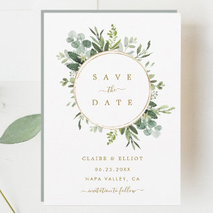 Tarjeta de boda de vegetación dorada botánica para