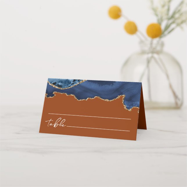 Tarjeta de Boda del Naranja de la Marina Blue Agat (Reverso)