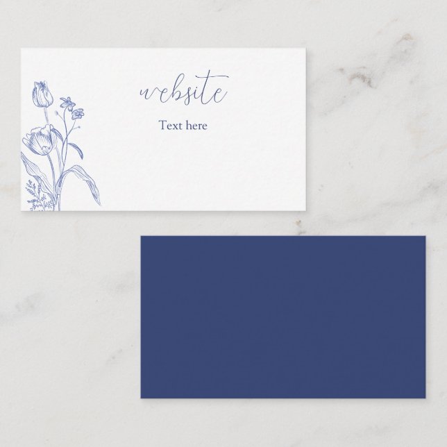 Tarjeta de boda del sitio web floral azul (Anverso / Reverso)