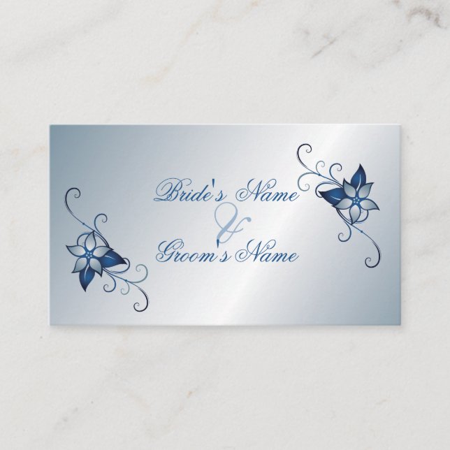 Tarjeta de Boda del sitio web floral azul moderno (Anverso)