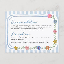 Tarjeta de Boda Detalles de Rayas Azules Florales