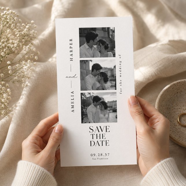 Tarjeta de boda Editorial Photo Strip Save the Dat (Subido por el creador)