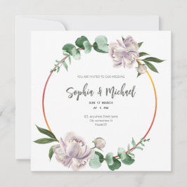 Tarjeta de boda elegante con círculo de vegetación