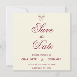 Tarjeta de boda elegante con letra borgoña moderna