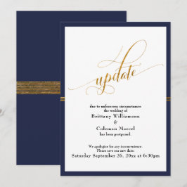 Tarjeta de boda elegante pospuesta con raya dorada