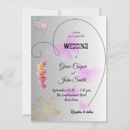 Tarjeta de boda en blanco y negro suave con flores