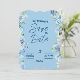 Tarjeta de boda floral azul elegante