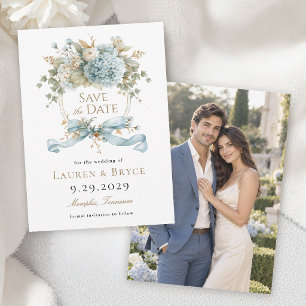 Tarjeta de boda floral azul francés para guardar l