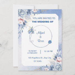 Tarjeta de Boda Floral Azul Suave y Blanco