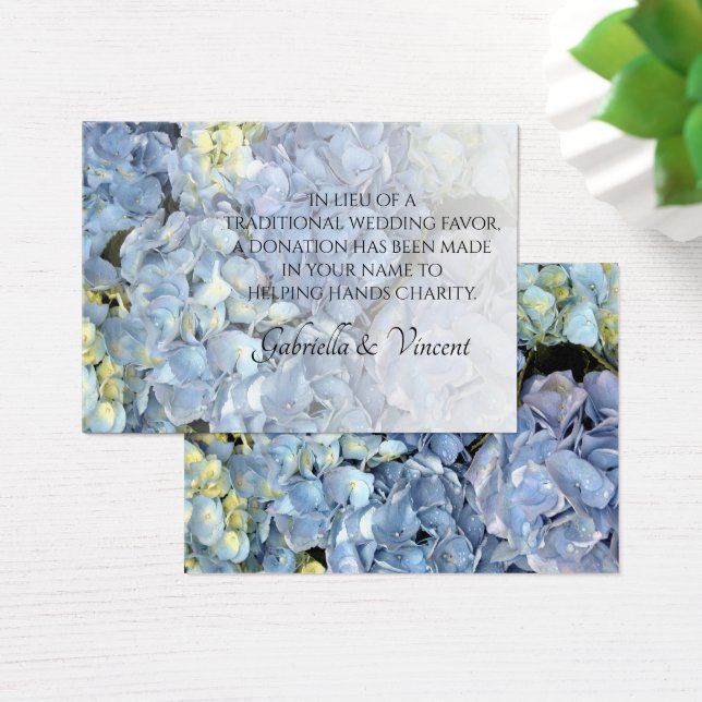 Tarjeta de Boda floral Blue Hydrangea Charity Favo (Escritorio)