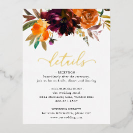 Tarjeta de Boda floral Burgundy Gold Fall