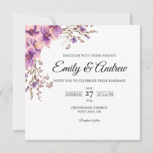 Tarjeta de boda floral de acuarela de lavanda en c