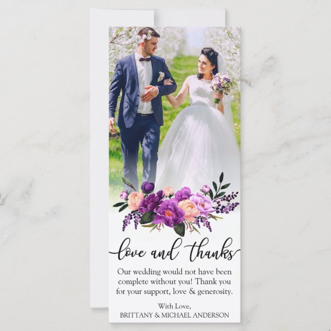 Tarjeta de Boda Floral de amor y agradecimiento (Anverso)