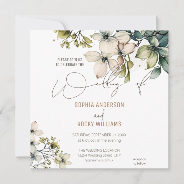Tarjeta de boda floral de flores silvestres lindas (Anverso)
