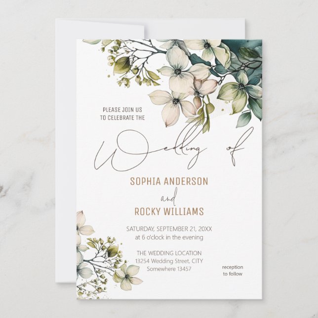 Tarjeta de boda floral de flores silvestres lindas (Anverso)
