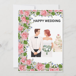 Tarjeta de boda floral de novios románticos