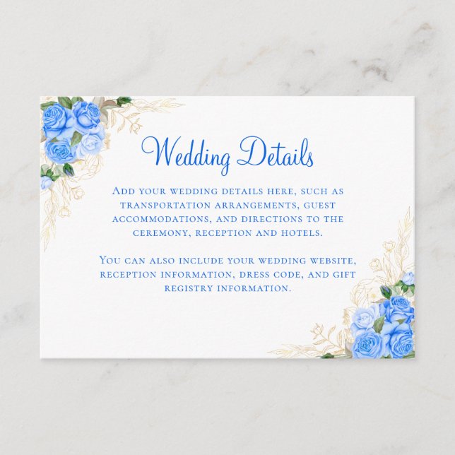 Tarjeta de Boda floral de oro para Rosas azules (Anverso)