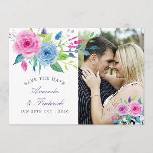 Tarjeta de boda floral de tema Violeta Ultra para