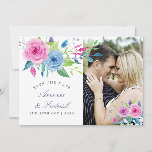Tarjeta de boda floral de tema Violeta Ultra para  (Anverso)