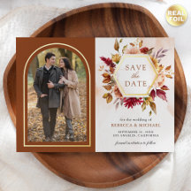 Tarjeta de boda floral de terracota para guardar l