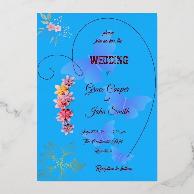 Tarjeta de boda floral elegante (Anverso)