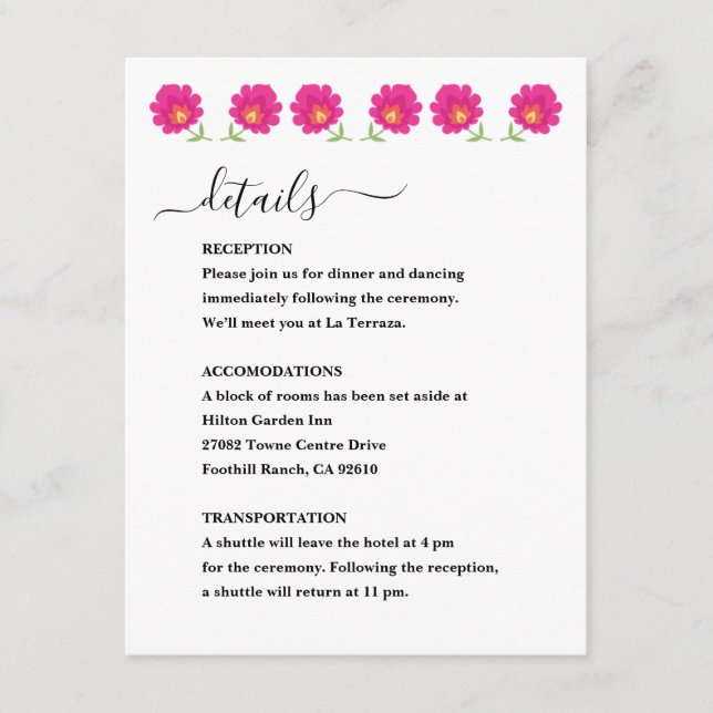 Tarjeta de Boda floral mexicana (Anverso)