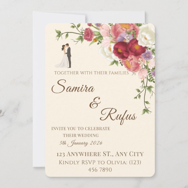 Tarjeta de Boda Floral Romántica (Anverso)