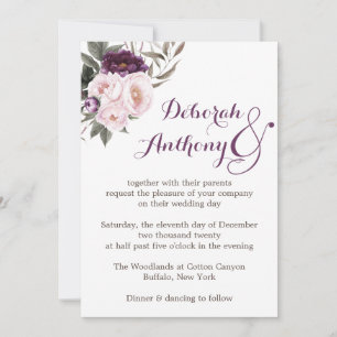 Tarjeta de Boda floral Rusa Deep Purple Peony
