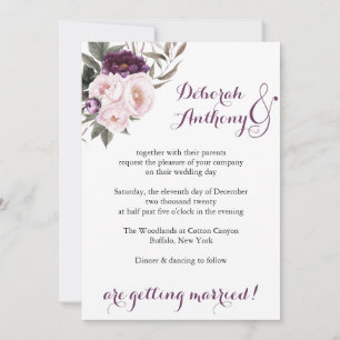 Tarjeta de Boda floral Rusa Deep Purple Peony