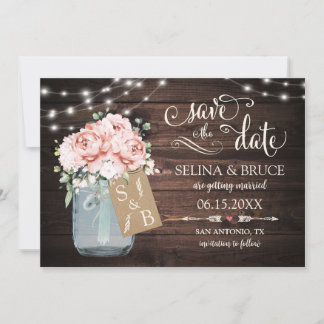 Tarjeta de boda floral sonrosado rústico de madera