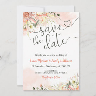 Tarjeta de boda floral suave de color rosa para gu