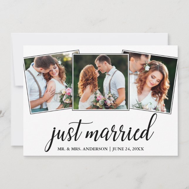 Tarjeta de Boda fotográfica "Calligraphy Just Marr (Anverso)