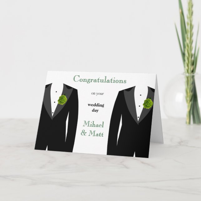 Tarjeta de Boda gay de clavel verde para Grooms (Anverso)