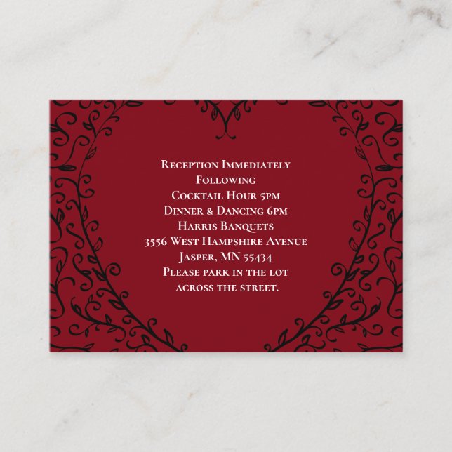 Tarjeta de Boda gótica de corazón rojo y negro (Anverso)