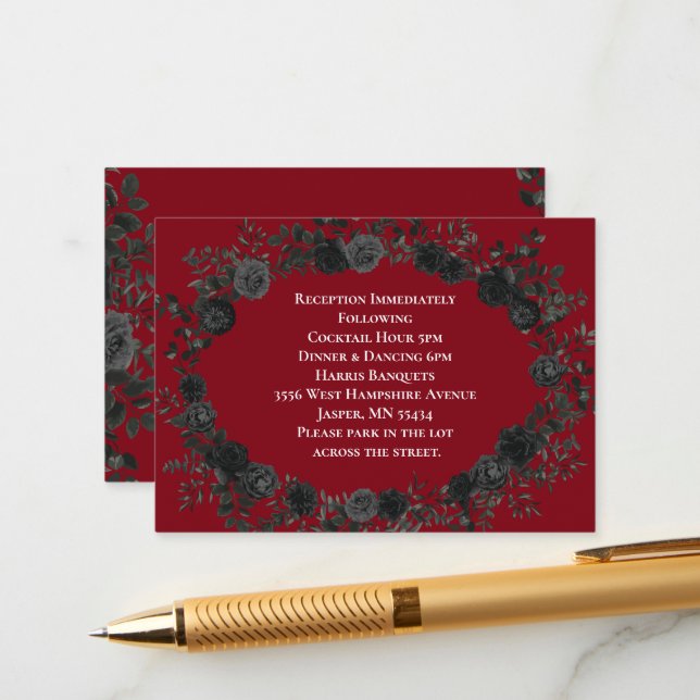 Tarjeta de Boda gótica roja y negra Rosa (Anverso/Reverso In Situ)
