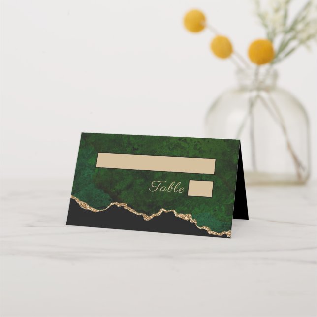 Tarjeta de Boda Green Agate Purpurina Gold (Anverso)