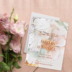 Tarjeta de boda Guardar la Fecha   Floral Tono Mel