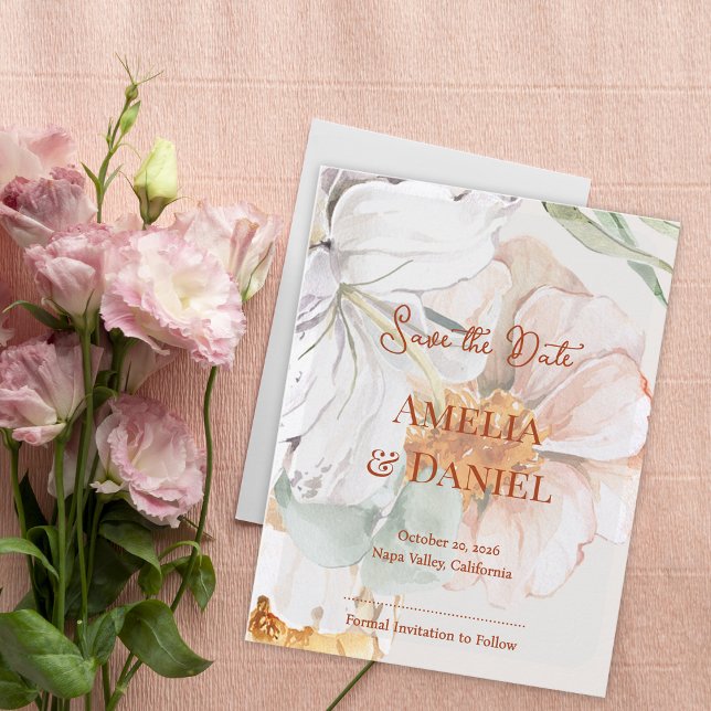 Tarjeta de boda Guardar la Fecha | Floral Tono Mel (Save the Date Wedding Card | Floral Blush Peach)