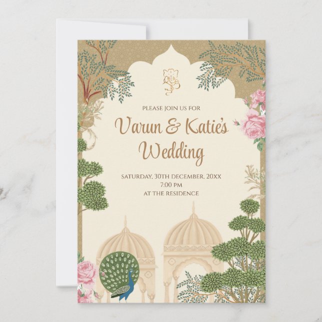 Tarjeta de boda hindú digital e invitación de boda (Anverso)