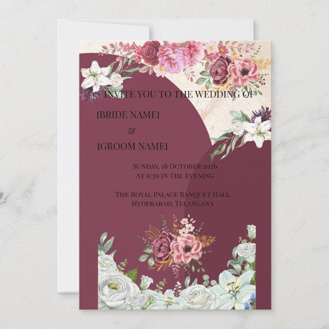 Tarjeta de Boda India con Borde Floral (Anverso)