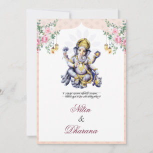 Tarjeta de Boda India de Ganesha Floral Tradiciona
